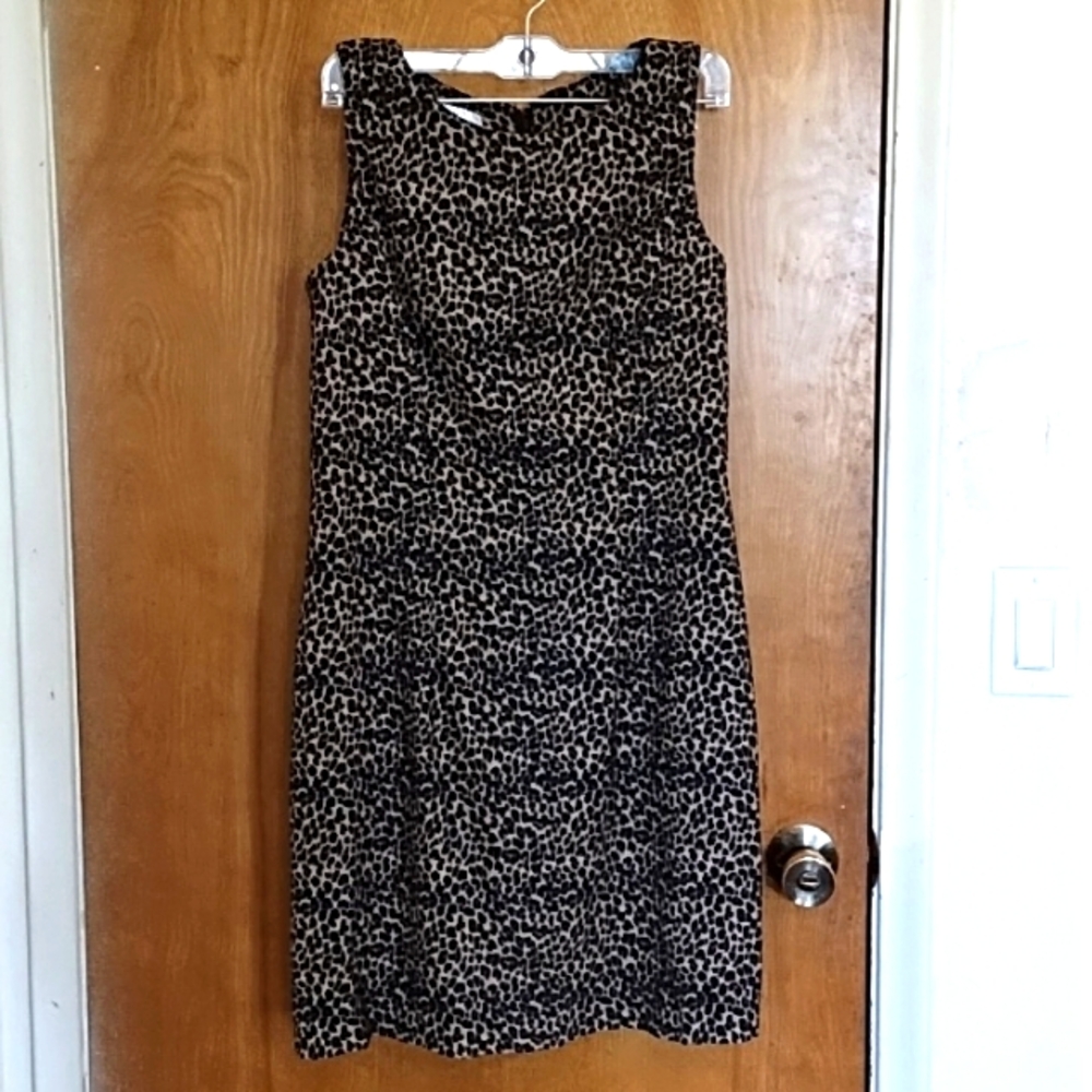 Women dress animal print zipper back sleeveless above knee leopard cheetah sz L